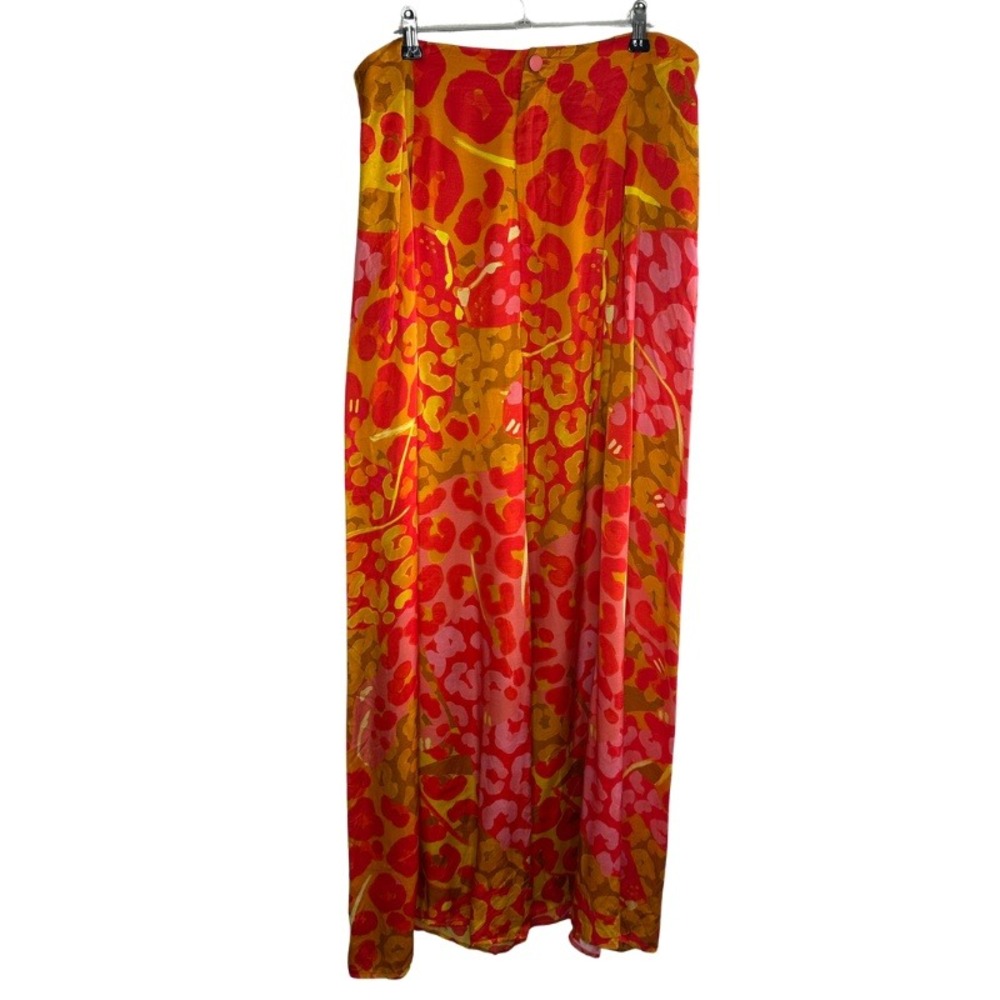 Farm Rio x Anthropologie Printed‎ Satin Wide-Leg Pants NWT Size L Pink Leopard - Picture 3 of 10